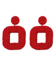 Creative Mini-beads Square Shape Bold Fashion Women Statement Earrings - Red