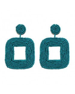 Creative Mini-beads Square Shape Bold Fashion Women Statement Earrings - Green