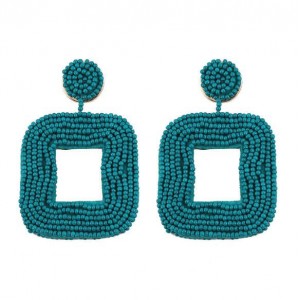 Creative Mini-beads Square Shape Bold Fashion Women Statement Earrings - Green