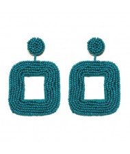 Creative Mini-beads Square Shape Bold Fashion Women Statement Earrings - Green