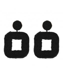 Creative Mini-beads Square Shape Bold Fashion Women Statement Earrings - Black