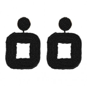 Creative Mini-beads Square Shape Bold Fashion Women Statement Earrings - Black