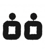 Creative Mini-beads Square Shape Bold Fashion Women Statement Earrings - Black
