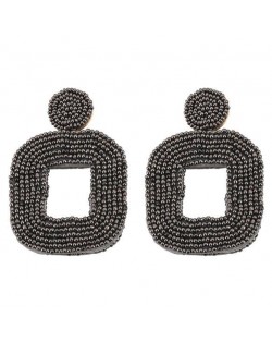 Creative Mini-beads Square Shape Bold Fashion Women Statement Earrings - Gray