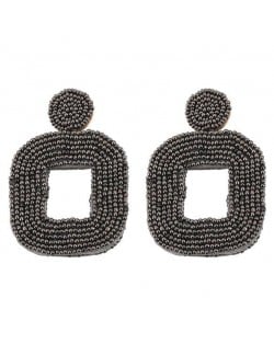 Creative Mini-beads Square Shape Bold Fashion Women Statement Earrings - Gray