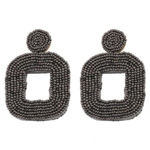 Creative Mini-beads Square Shape Bold Fashion Women Statement Earrings - Gray