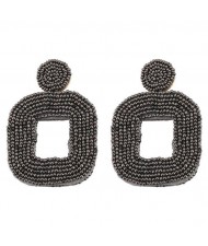 Creative Mini-beads Square Shape Bold Fashion Women Statement Earrings - Gray