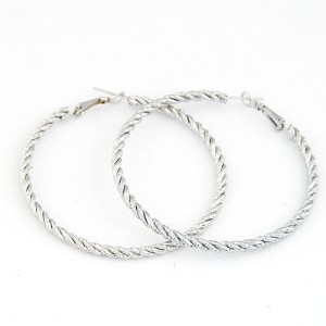 Dangling Oval Shape Hoop Elegant Fashion Alloy Earrings - Silver