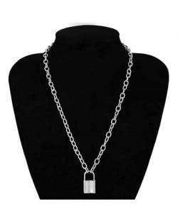 High Fashion Lock Pendant Alloy Chain Costume Necklace - Silver