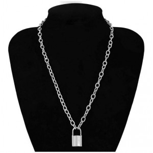 High Fashion Lock Pendant Alloy Chain Costume Necklace - Silver