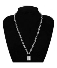 High Fashion Lock Pendant Alloy Chain Costume Necklace - Silver