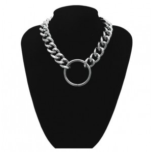 Alloy Ring Pendant Bold Chunky Chain High Fashion Costume Necklace - Silver