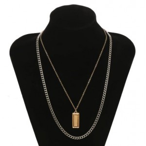 Alloy Bar Pendant Concise Fashion Dual Layers Chain Fashion Costume Necklace