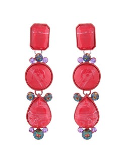 Beads Dangling Waterdrop Design Bohemian Style Women Fashion Earrings - Red