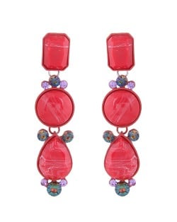 Beads Dangling Waterdrop Design Bohemian Style Women Fashion Earrings - Red