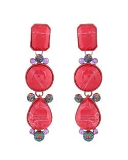 Beads Dangling Waterdrop Design Bohemian Style Women Fashion Earrings - Red