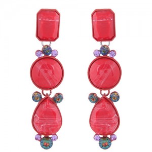 Geometric Design Drop Bohemian Style Women Fashion Earrings - Red