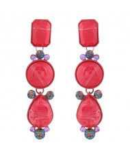 Geometric Design Drop Bohemian Style Women Fashion Earrings - Red