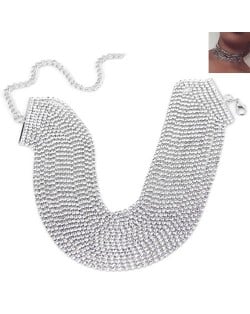 Rhinestone Multi-layer Chunky Fashion Choker Necklace - Silver
