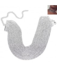 Rhinestone Multi-layer Chunky Fashion Choker Necklace - Silver