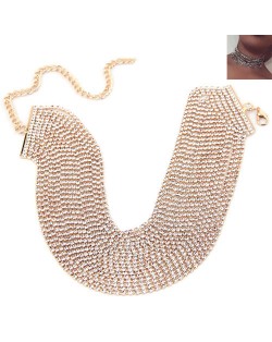 Rhinestone Multi-layer Chunky Fashion Choker Necklace - Golden