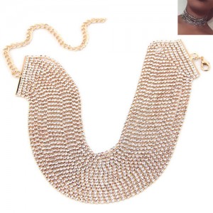 Rhinestone Multi-layer Chunky Fashion Choker Necklace - Golden