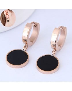 Black Round Pendants High Fashion Stainless Steel Ear Clips
