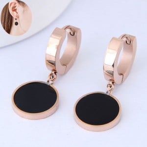 Black Round Pendants High Fashion Stainless Steel Ear Clips