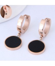 Black Round Pendants High Fashion Stainless Steel Ear Clips