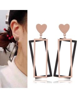 Heart with Dual Oblongs Design Dangling Fashion Stainless Steel Earrings