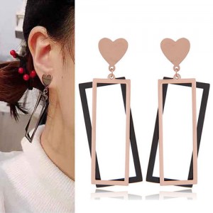 Heart with Dual Oblongs Design Dangling Fashion Stainless Steel Earrings