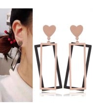Heart with Dual Oblongs Design Dangling Fashion Stainless Steel Earrings