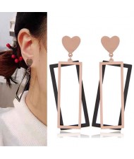 Heart with Dual Oblongs Design Dangling Fashion Stainless Steel Earrings