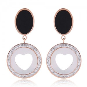 Czech Rhinestone Embellished Peach Heart Fashion Stainless Steel Earrings - White