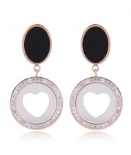 Czech Rhinestone Embellished Peach Heart Fashion Stainless Steel Earrings - White