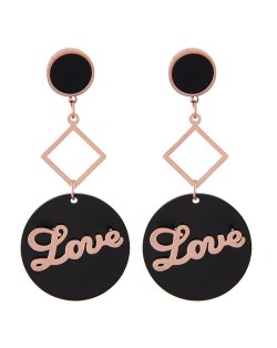 Love Fashion Round Pendant Design Stainless Steel Earrings 