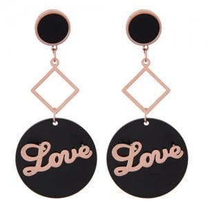 Love Fashion Round Pendant Design Stainless Steel Earrings 