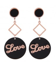 Love Fashion Round Pendant Design Stainless Steel Earrings 