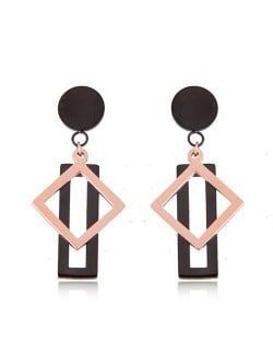 Triangle and Oblong Combo Design Women Stainless Steel Earrings