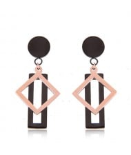 Triangle and Oblong Combo Design Women Stainless Steel Earrings