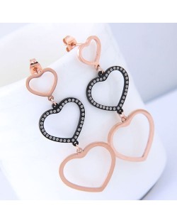 Triple Dangling Hearts Design Women Stainless Steel Earrings