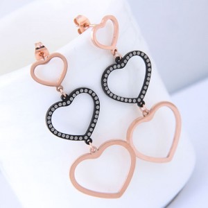 Triple Dangling Hearts Design Women Stainless Steel Earrings