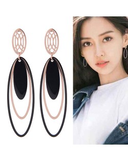 Multiple Oval Shape Dangling Design Korean Fashion Stainless Steel Earrings