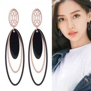 Multiple Oval Shape Dangling Design Korean Fashion Stainless Steel Earrings