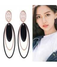Multiple Oval Shape Dangling Design Korean Fashion Stainless Steel Earrings