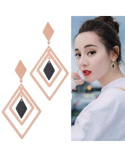 Rhombus Shape Design High Fashion Stainless Steel Earrings