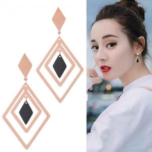 Rhombus Shape Design High Fashion Stainless Steel Earrings