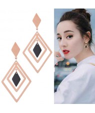 Rhombus Shape Design High Fashion Stainless Steel Earrings