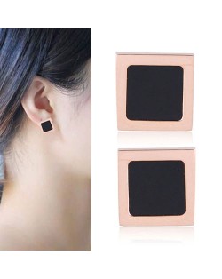 Concise Square Black Fashion Stainless Steel Earrings