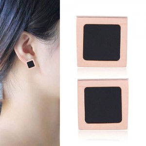 Concise Square Black Fashion Stainless Steel Earrings